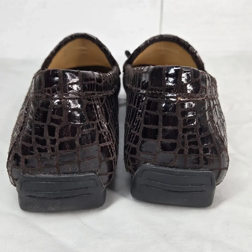 VanEli Brown Croc Embossed Patent Leather Loafers Moccasin Flats Women Size 9.5M